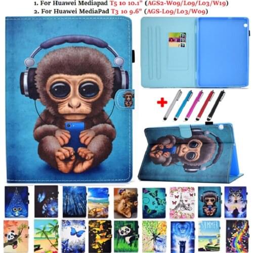 Case For Huawei MediaPad T5 10 10.1 AGS-W09 L09 L03 T3 9.6 " Funda Tablet Shell PU Leather Stand Cover for Mediapad T3 10 Cover