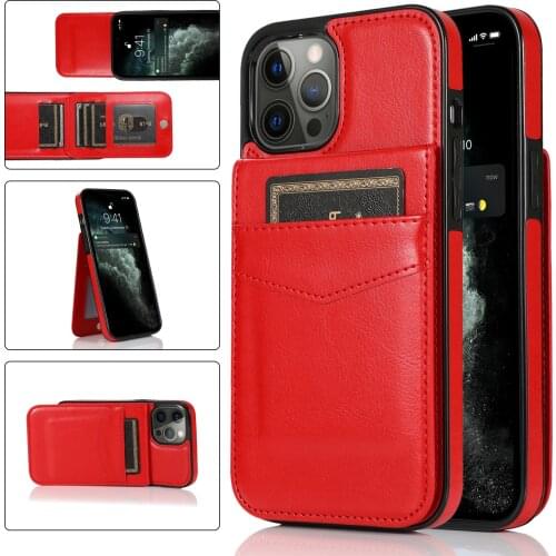 Leather PU Case For For 5 6 6S 7 8 Plus XS XR 11 Pro12 Mini Pro SE 2020 Back Cover Shockproof Card Slots Bag Stand Phone Shell