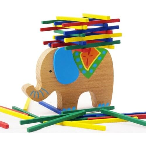 Wooden Puzzle Stacking Building Blocks Balance Board Table Game Mini Elephant Balancing Toy Educational Gift for Kids 40 Pcs