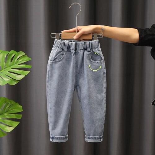 2-6Y Kids Boys Jeans Pants Spring and Autumn Soft Children Baby Elastic Waist Cartoon Cotton Denim Pants for Boys Girls Jeans