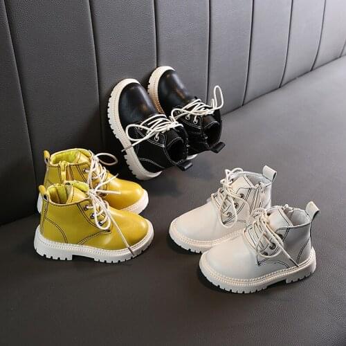 Childrens Leather platform Boots Non-slip Shoes For Boys Girls Lace-Up Martin Boots Comfort Baby Rubber Boots Fashion Sneakers