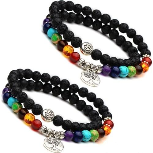 Druzy 6PCS Round Pendant Natural Stone 6mm Volcanic Stone Yoga Beads Bracelet Aura Volcanic Stone 7 Chakra Bracelet