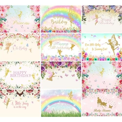Mehofond Happy Birthday Party Backdrop Fairy Blessing Elf Butterfly Rainbow Flower Background Photography Studio Photocall Decor