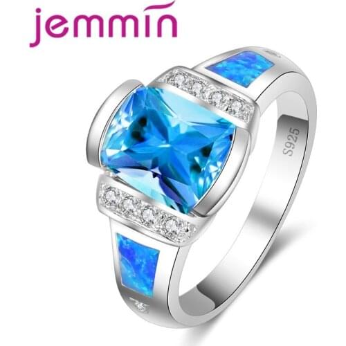 Exquisite Noble Opal Ring Fashion Design Hot Ocean Blue Crystal 925 Sterling Silver Ring Engrave Brand Ring
