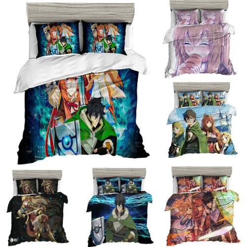 Animation Series The Rising of The Shield Hero Pattern Bedding Queen Duvet Cover Set 3 Pieces Comforter Cover and Pillowcase