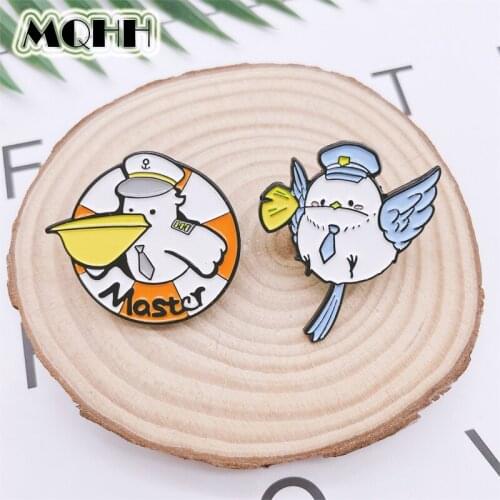 Creative Cartoon Cute Animals Enamel Pins Birds Pigeons Sheriff Round Brooches Alloy Badges Sweet Accessories Women Jewelry Gift