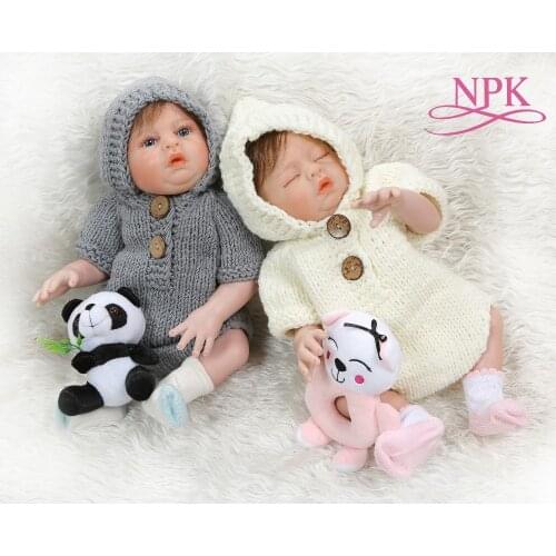 NPK 48CM newborn baby doll twins boy and girl full body silicone soft touch bath toy Xmas Gift hand detailed paiting