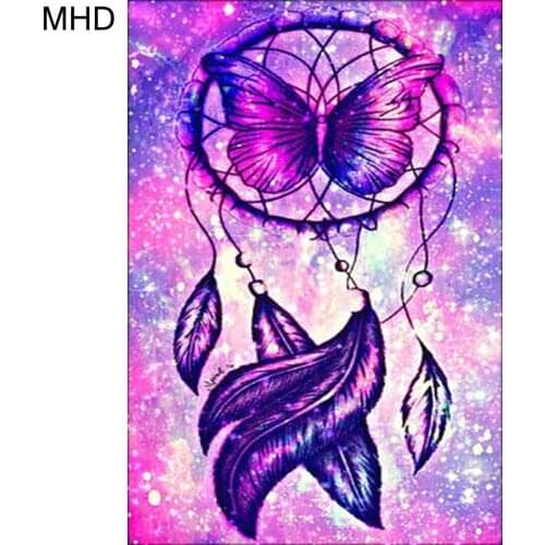 MHD Full Square DIY 5D Diamond Painting Dream Catcher Butterfly Icon Diamond Cross-stitch Wall Sticker Art Home Decor Kit