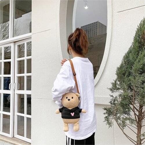Cute Bear Childrens Plush Shoulder Bag Backpack for Girls Baby Handbag 30*15*13cm Soft and Cute Phone Case Bag Infant Toy 300g