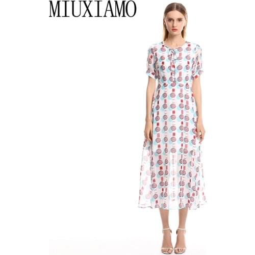 MIUXIMAO 2019 Spring&Summer Elegant Dress Newest Fashion Sleeveless beach Dress Print Ankle-Length Long Dress Women vestido
