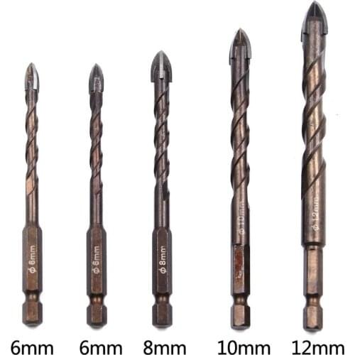 3/4/5/6/8/10/12mm Cross Hex Tile Drill Bits Set for Glass Ceramic Concrete Hole Opener Hard Alloy Triangle Bit Tools