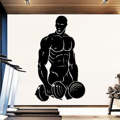 Gym Decal Bodybuilding Club Decor Boys Room Decoration Powerlifting Dumbbell Vinyl Wall Stickers Sport Murals Athlete O109