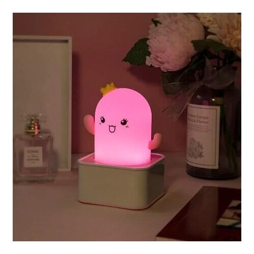 Sese and Touch-Sensitive Silicone Pink Cactus Night Lamp Color
