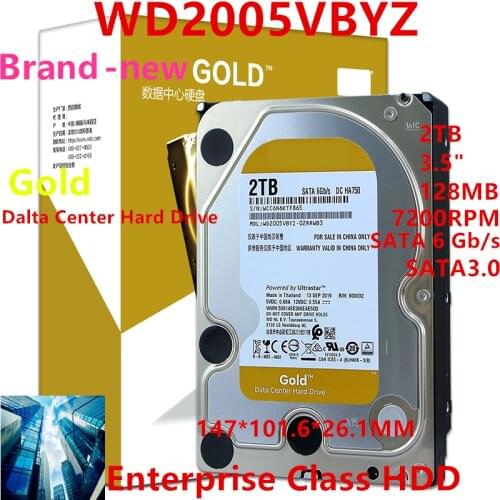 New HDD For WD Brand Gold 2TB 3.5" SATA 6 Gb/s 128MB 7200RPM For Internal Hard Disk For Enterprise Class HDD For WD2005VBYZ