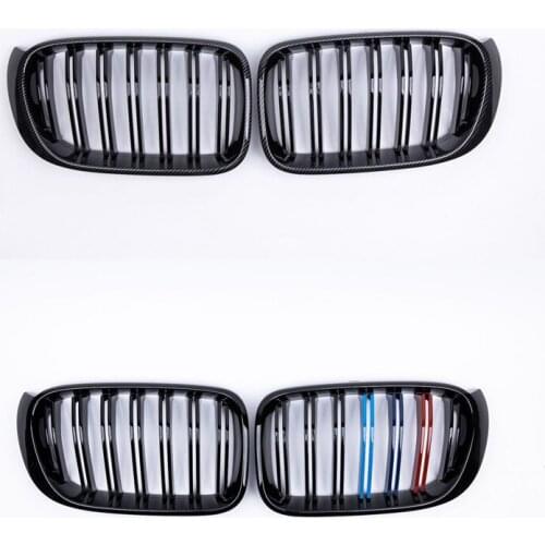 Front Bumper Racing Grill Bumper Gloss Matt Black M Color 2 Line Slat Kidney Grill Grille For BMW F25 F26 X3 X4 2014-2018 A Pair
