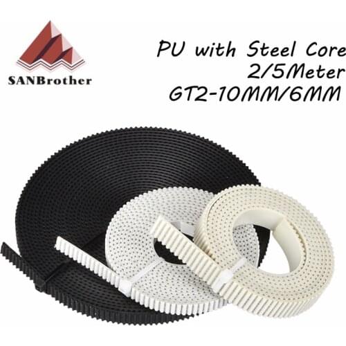 PU with Steel Core GT2 Belt Black White 2GT Timing Belt 6/10mm Width Reinforce Open Belt for 3D printer