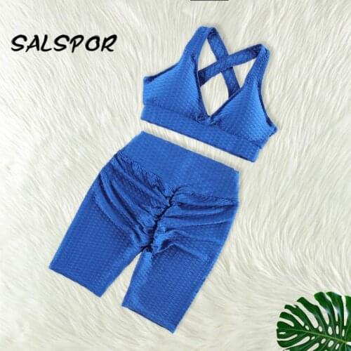 SALSPOR Fitness Woman Gym Clothing Sets Fitness Sport Legging High Waist Females Tracksuit Workout 2 Piece Set Black Push Up