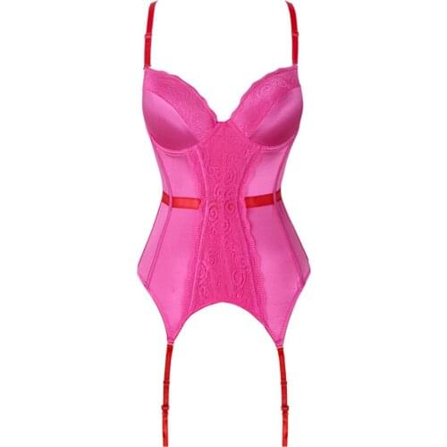 Sexy Corset Womens Gothic Sling Underwear Lace Corset Top Pink Lingerie Slim Waist Halter Bustier Bra Push Up Corselet