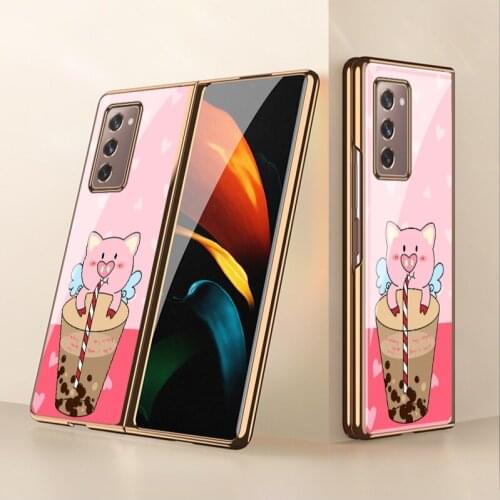 For Samsung folding W21 mobile phone case zfold2 protective case f9160 pig female w2021 electroplated glass male Han