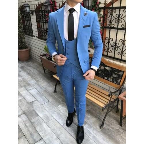 New Arrival Men Suits Blue Groom Tuxedos Notch Lapel Groomsmen Wedding Best Man 3 Pieces ( Jacket+Pants+Vest+Tie ) C892