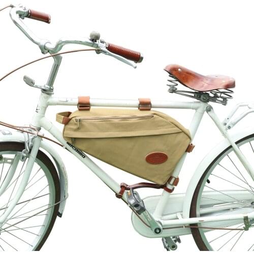 Tourbon Vintage Bicycle Bag Bike Frame Tube Triangle Shoulder Bags Khaki Waxed Canvas Waterproof Commuter Cycling Accessories