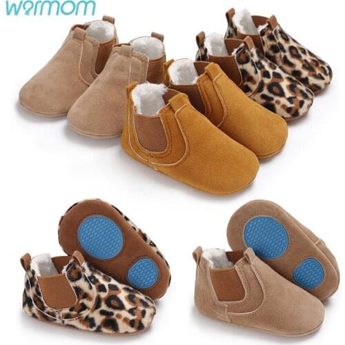 Warmom Toddler Newborn Accessories Baby Boy Girl Leather Soft Sole Crib Shoes Sneakers Leopard Solid Warm First Walkers