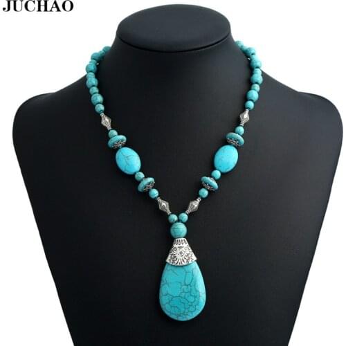 JUCHAO Fashion Statement Necklace Bohemia Jewelry Water Drop Punk Pendant Short Necklaces for Women Bijoux