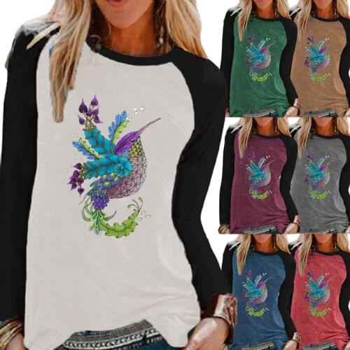 Spring and Autumn Fashion Women Loose Round Collar Long Sleeve Printed T-shirt Ladies Casual Pullover Tops Blouses Plus Size