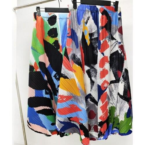 Pleated Skirt Medium Length Womens High Waist 2021 Spring And Summer Fashion Printing Elastic Waist A-line Pleated Skirt