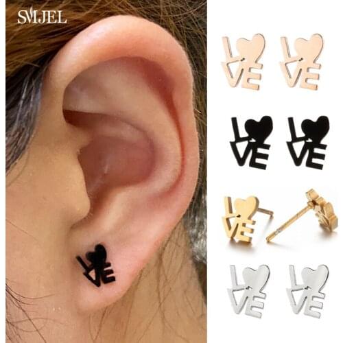 Sweet Stainless Steel Design Love Heart Earrings for Women Fashion Korean Style Hollow Tiny Heart Stud Earrings brincos feminino