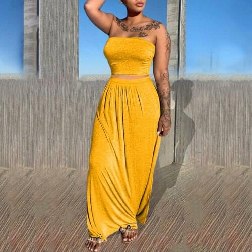 Two-Piece Womens New Style Dress Suit Causal Solid Top Slit Fashion Beachwear Long Maxi Skirt Suit Laidies Dress Set 2021