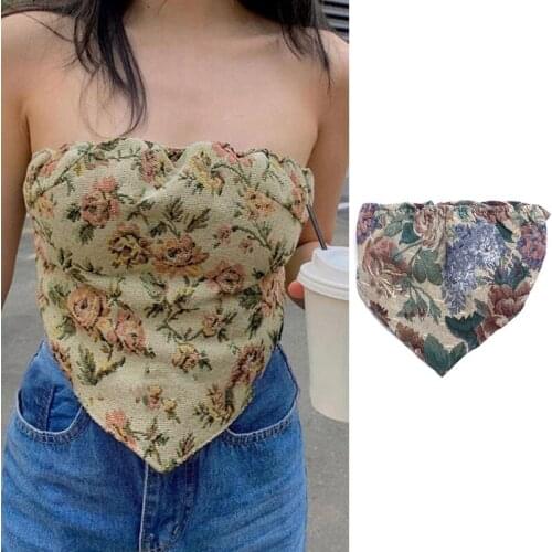 Women Sexy Strapless Bustier Crop Top Floral Jacquard Backless Corset Camisole