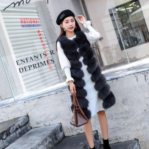 Women Real Fox Fur Vest Coat Autumn Winter Thick Warm Sleeveless Long Jackets Elegant Vests Coats Kurtka Zimowa ZL640