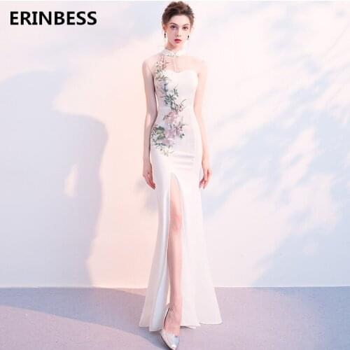 Vestidos De Festa Side Slit White Evening Dress Elegant Robe De Soiree High Neck Evening Dresses Long Dress 20120 Party Gowns