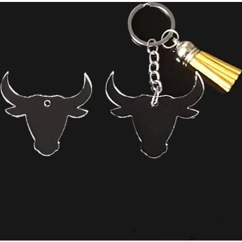 10pcs Laser Cut Creative Cow Head Keychain Pendant Acrylic Crystal Key Chain Gifts Kids Toys Blank Clear Keychain with Tassel