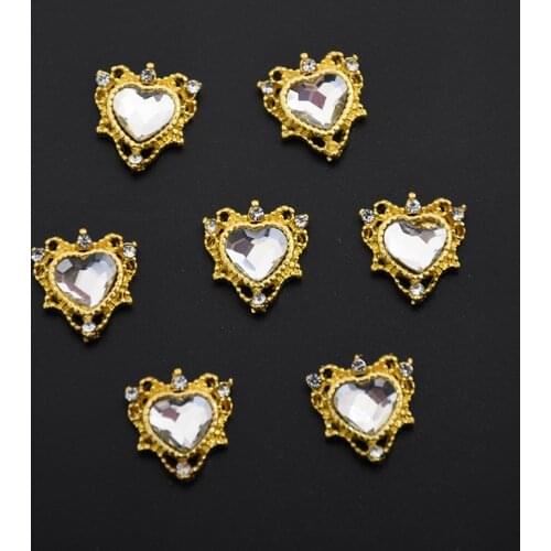 10 Pcs Nail Art Crystal Charms Love Heart Rhinestones Gold Flatback Gems For Nail Jewelry Strass Manicure 3D Manicure Stones