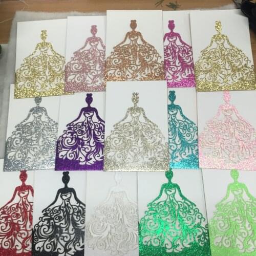 25pc Laser Cut glitters paper princess Birthday Invitations Card,girl Wedding Invitation Card,glitter colors cham gold shiny one