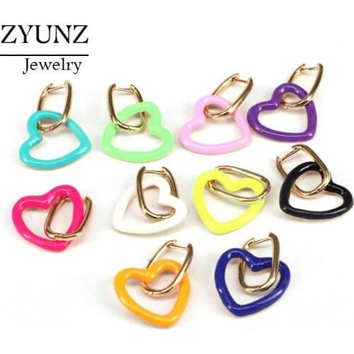 4 Pairs, Fashion Hanging Heart Shaped Earrings Gold Color Enamel Earrring for Women Party Jewelry Drop Dangle Earrings Gifts