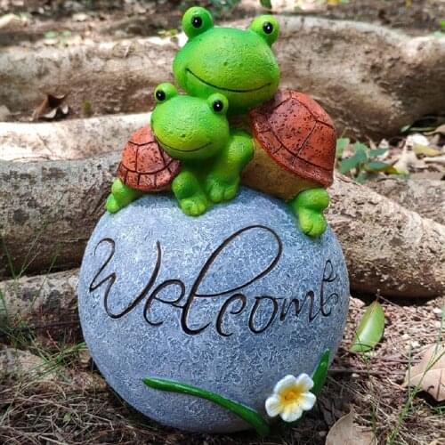 5.5Inch Garden Statue Turtles Ornament Welcome Turtles on a Rock for Outdoor or Indoor Patio Yard Art Decor Lawn Ornaments Gift