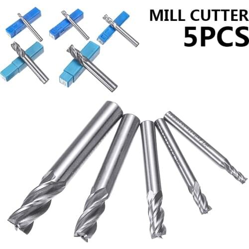 5pcs 4 Flute HSS Milling Cutter with Plastic Box Straight Shank End Mill CNC Tool 4-12mm for Aluminum Copper Wood