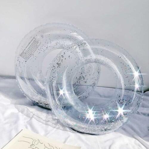 60-90cm Transparent Glitter Pool Swimming Ring For Adult Children Inflatable Pool Tube Giant Float Boys Girl Water Toy