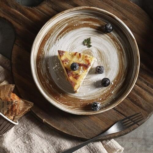 8 inch shallow plate household stoneware tableware restaurant western steak pasta round plate Japanese breakfast plate