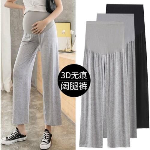930# Summer Thin Modal Cotton Maternity Full Long Pants Wide Leg Loose Straight Belly Pants for Pregnant Women Home Pregnancy