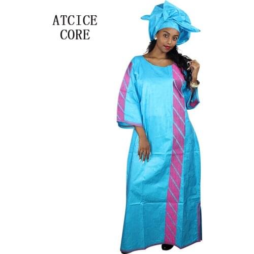 African design dress for woman bazin riche embroidery design dress long dress with scarf A176