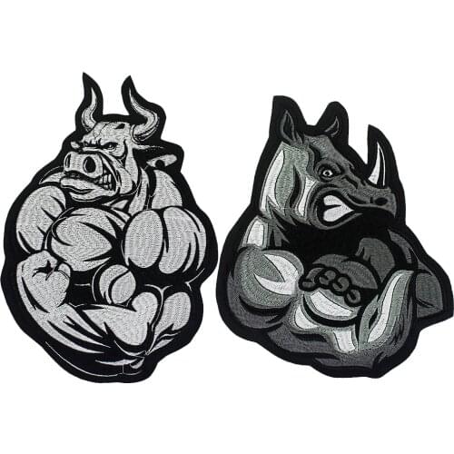 Fat Bull Embroidered OX Applique Punk Biker Patches Iron on Stickers Clothes Jacket Badge 2 pieces