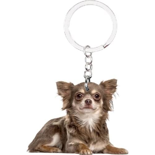 Chihuahua Dog Keychains Sitting NOT 3D Animal bag accessories charms drop cute llaveros for new year Gift plat acrylic Chain