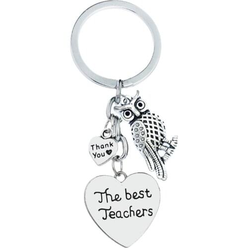 12PC Teachers Gifts The Best Teachers Keyrings Owl Pendant Thank You Love Heart Charm Keychains Thanksgiving Key Rings Jewelry