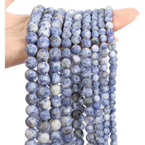 Frosted White Blue Dot Natural Stone Beads Round Loose Spacer Bead for Jewelry Making DIY Charm Bracelets Strand 4/6/8/10/12MM