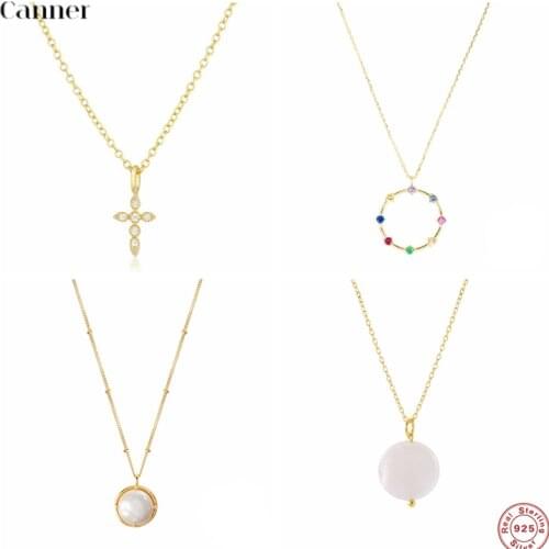 Canner 925 Sterling Silver Necklaces Rainbow Mujer Choker Pendant Necklaces For Women Fine Jewelry Wedding Collares W3