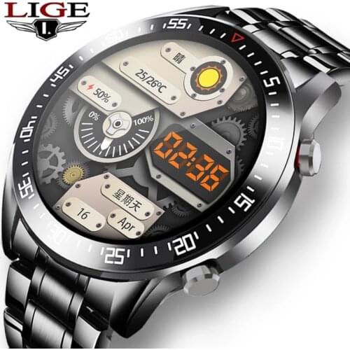 LIGE 2020 New Luxury brand mens watches Steel band Fitness watch Heart rate blood pressure Activity tracker Smart Watch For Men